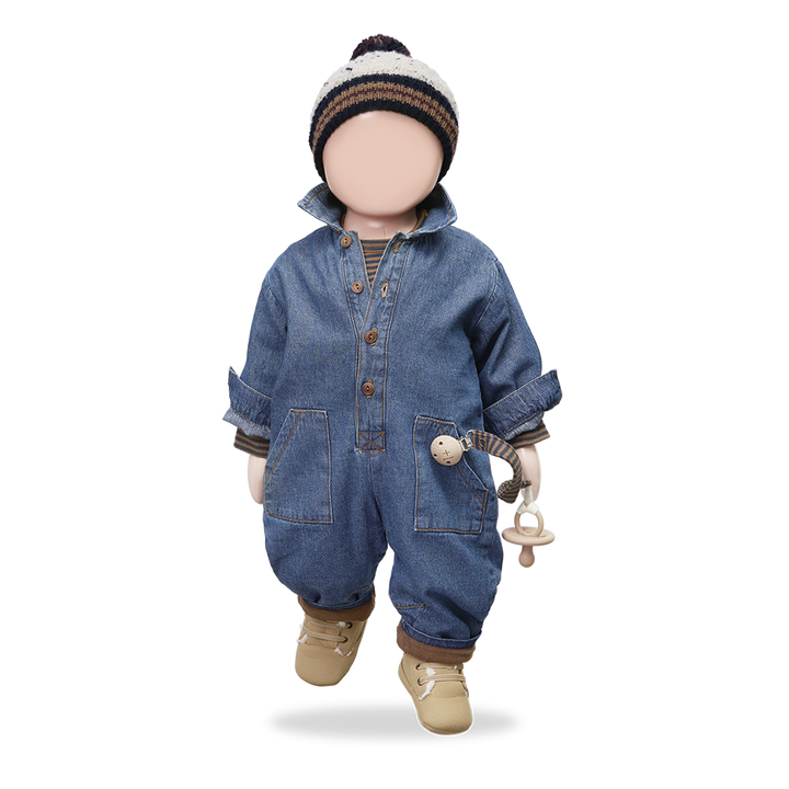 one piece l/s button overalls with pockets - denim
