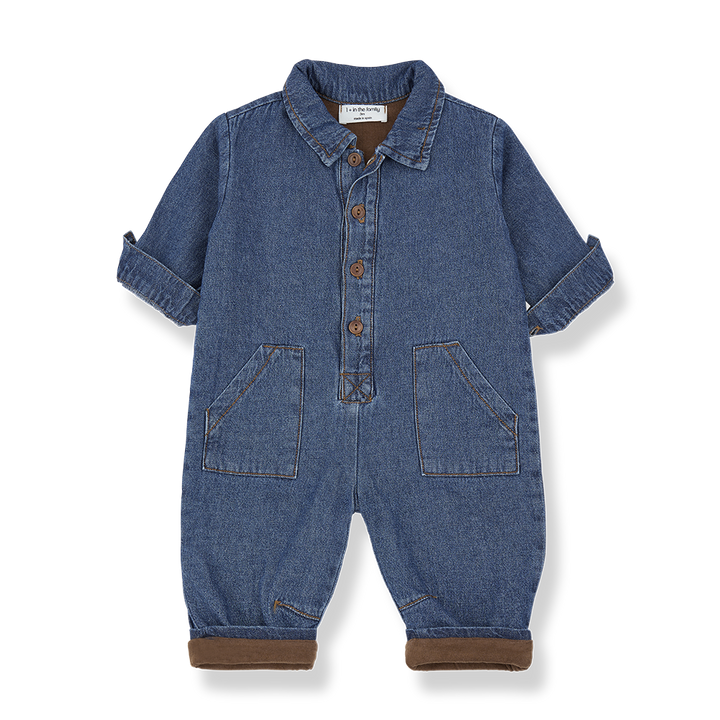 one piece l/s button overalls with pockets - denim