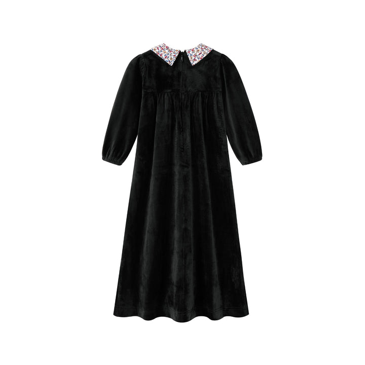 maxi dress velour floral collar - black