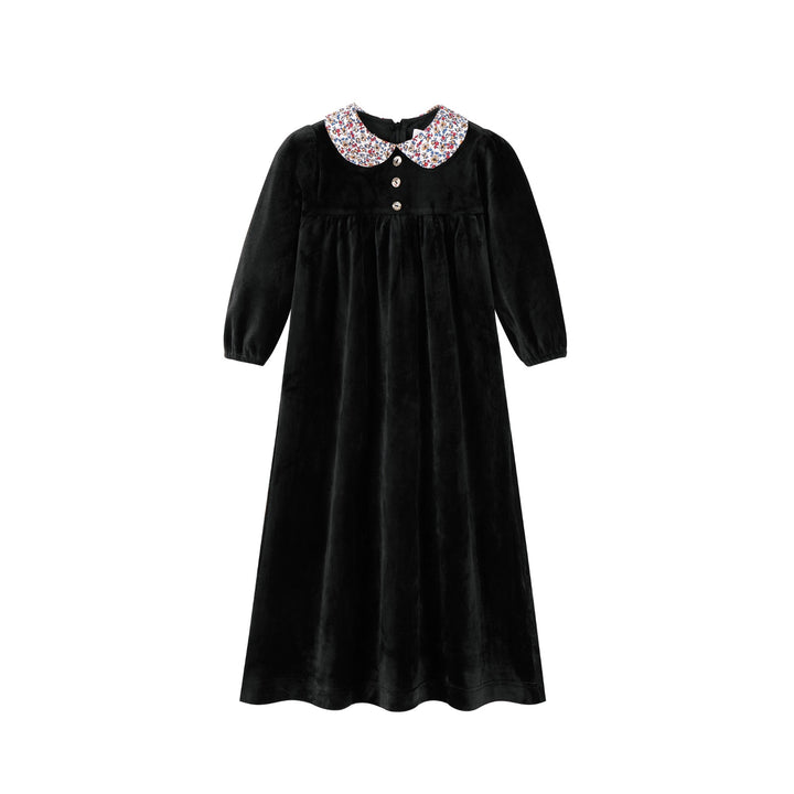 maxi dress velour floral collar - black