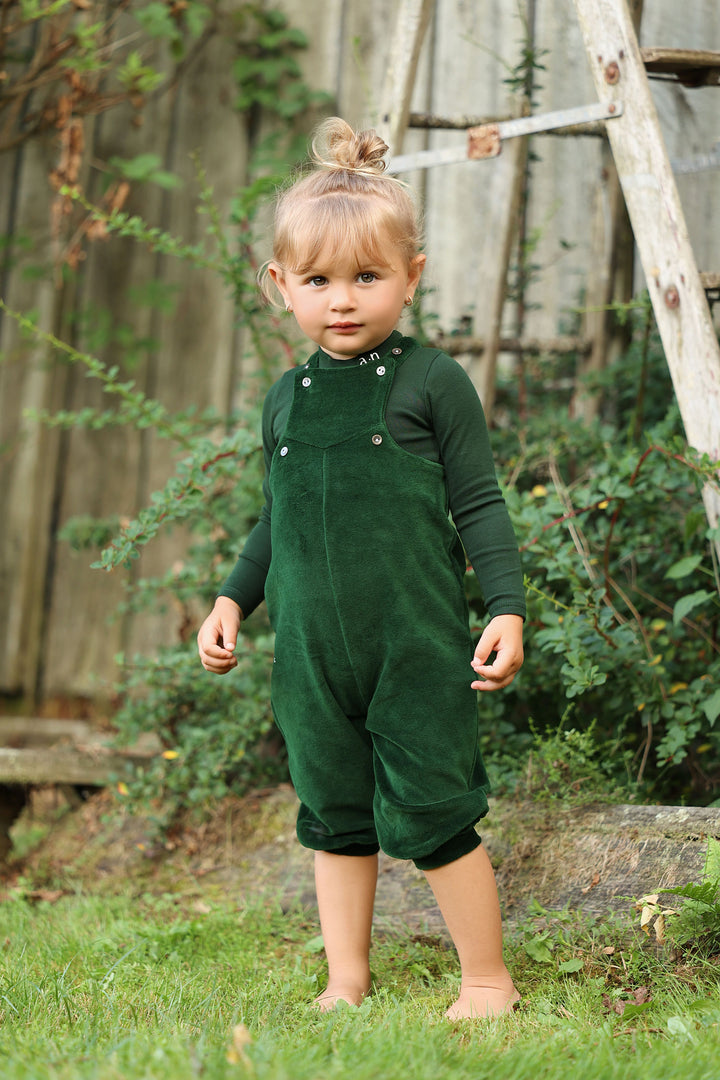 one piece velour overalls and mockneck onesie - green