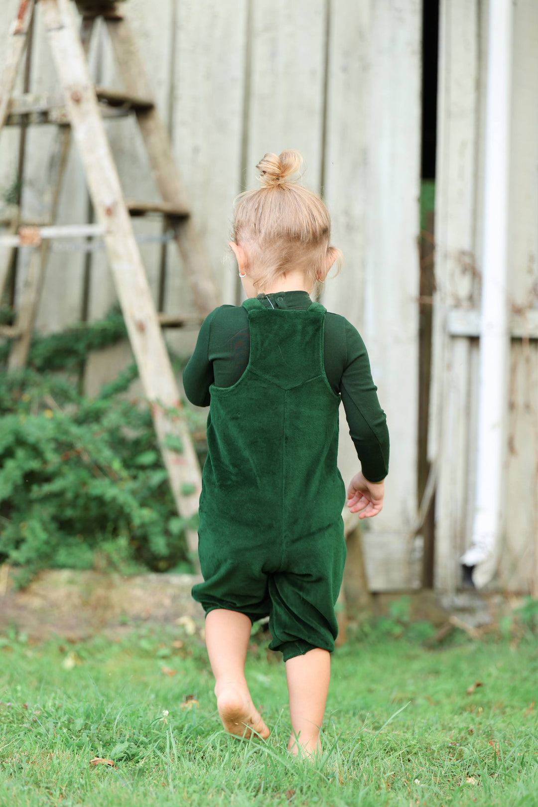 one piece velour overalls and mockneck onesie - green