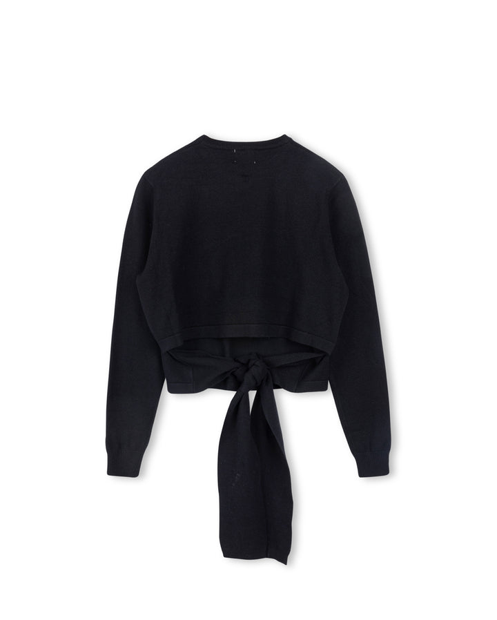 top l/s knit with back tie - black