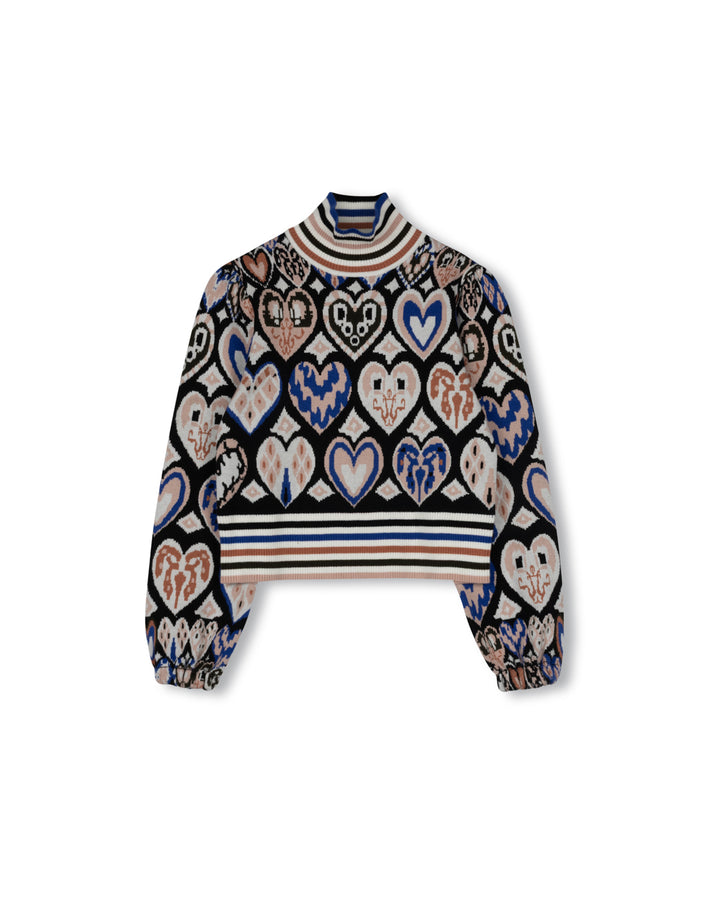 top l/s heart printed chunky turtleneck - multi