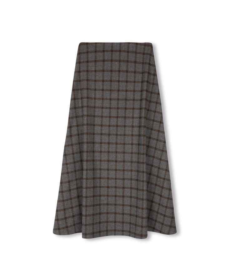 skirt midi wool plaid - grey