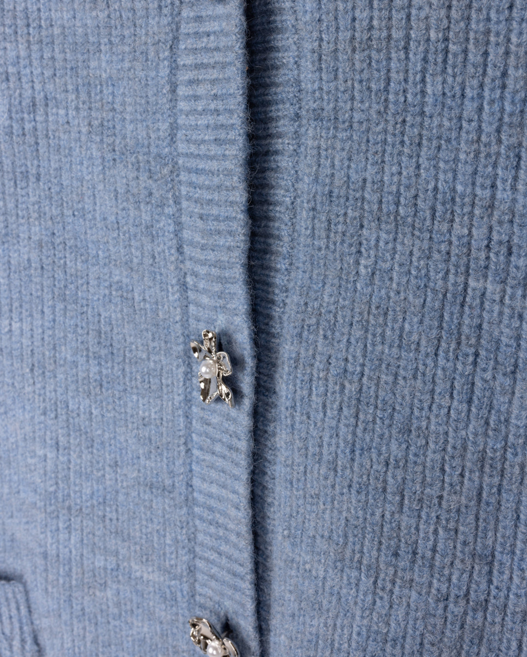top l/s ribbed knit cardigan crystal buttons - blue