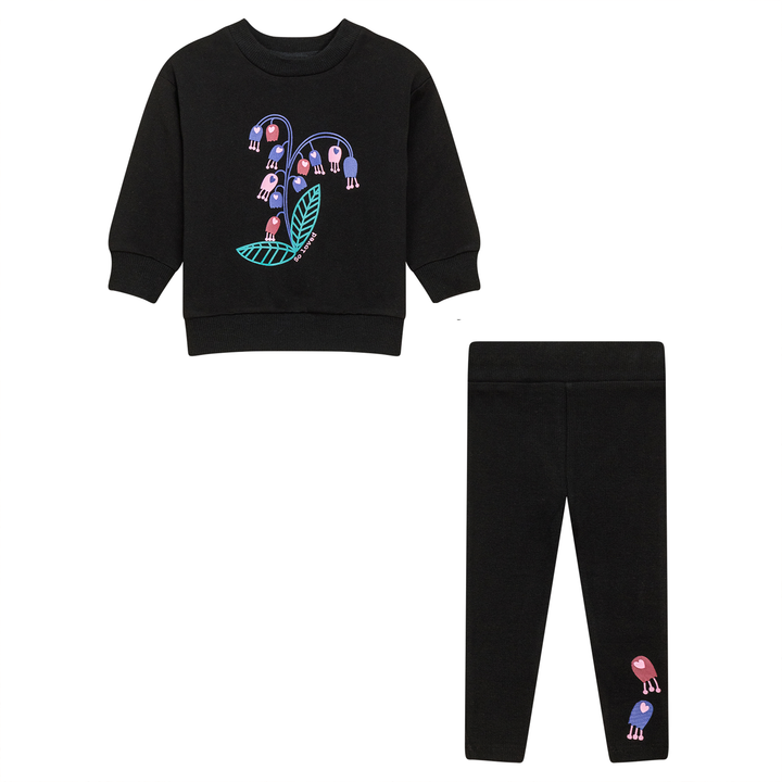 set outfit top l/s sweat with pants - black