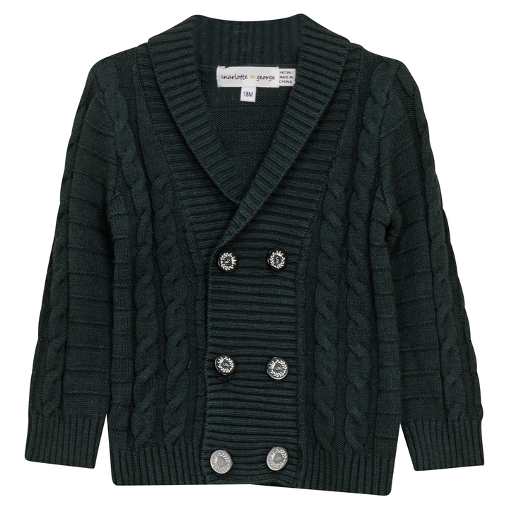 top l/s cardigan cabled double breasted logo buttons - forest green