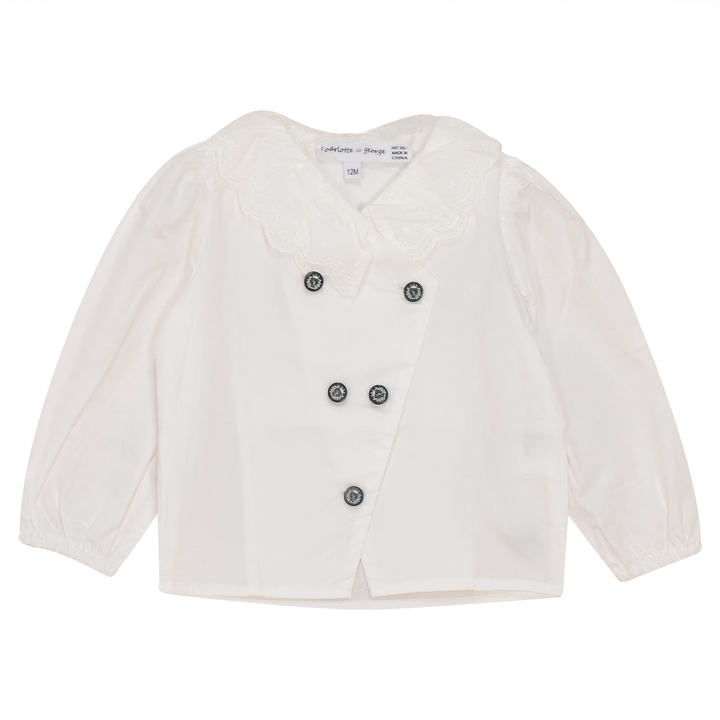 shirt l/s frill collar logo buttons - off white