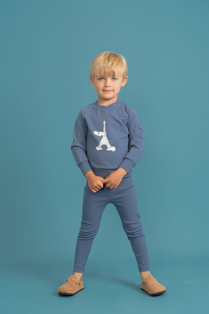 set outfit top and legging eiffel tower - true blue