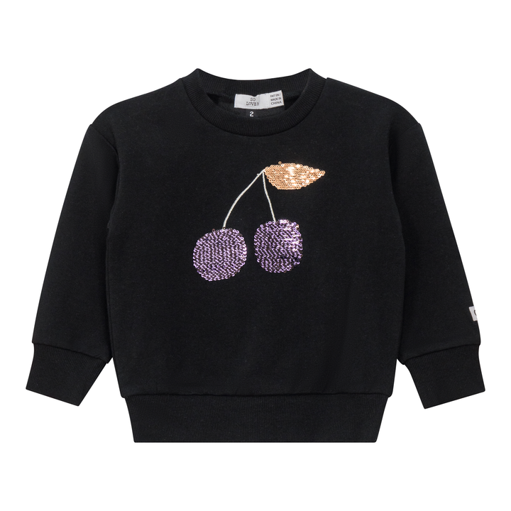 top l/s sweat cherry sequins - black