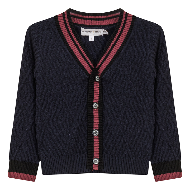 top l/s cardigan knit textured - dark navy