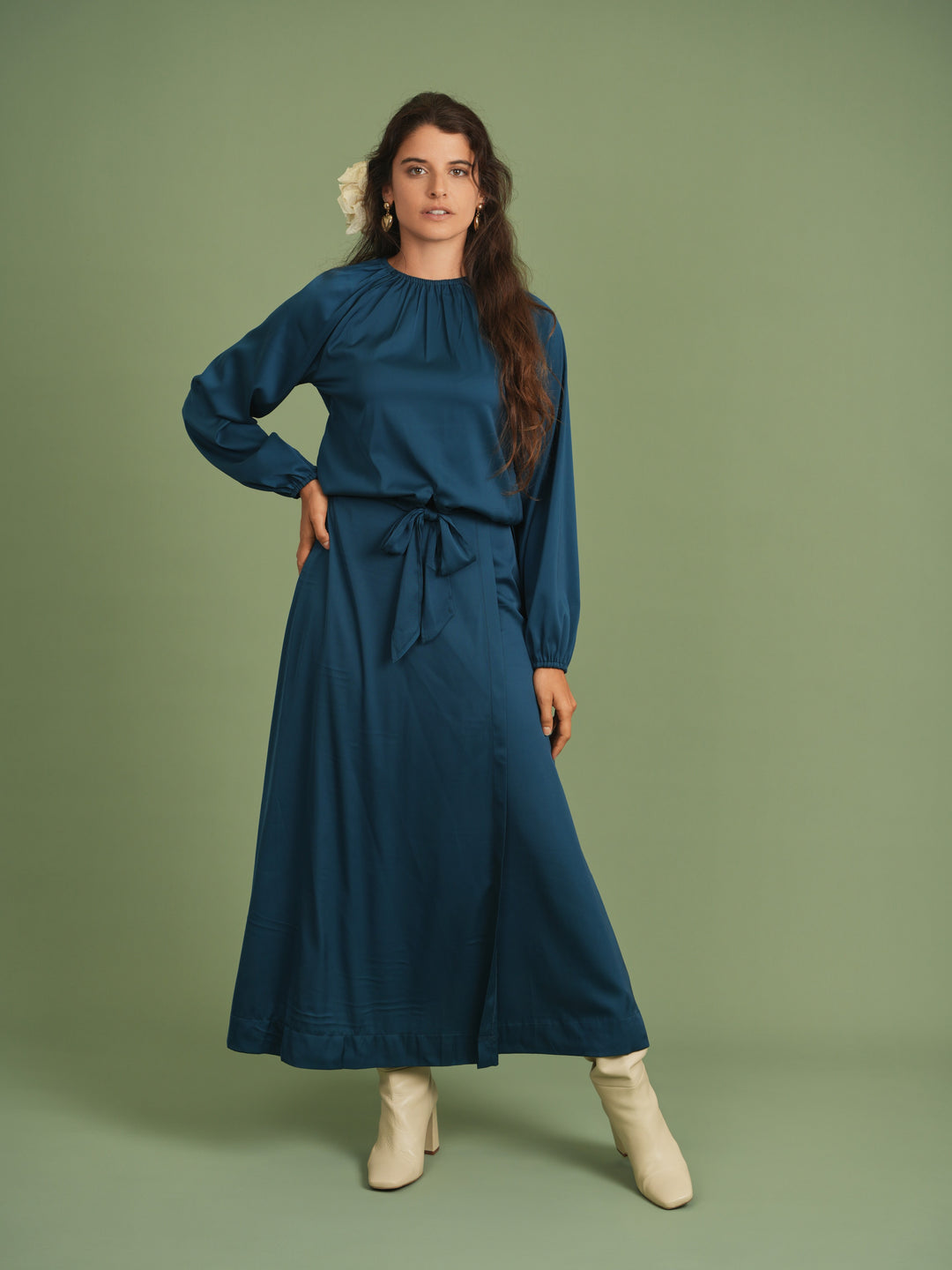 skirt silk wrap midi - navy