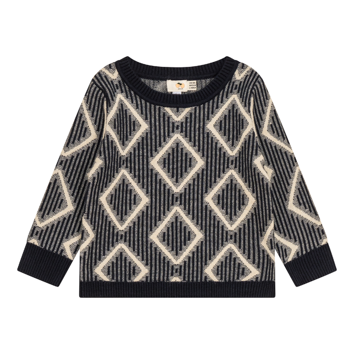 top l/s knit textured design - dark navy/drk almond