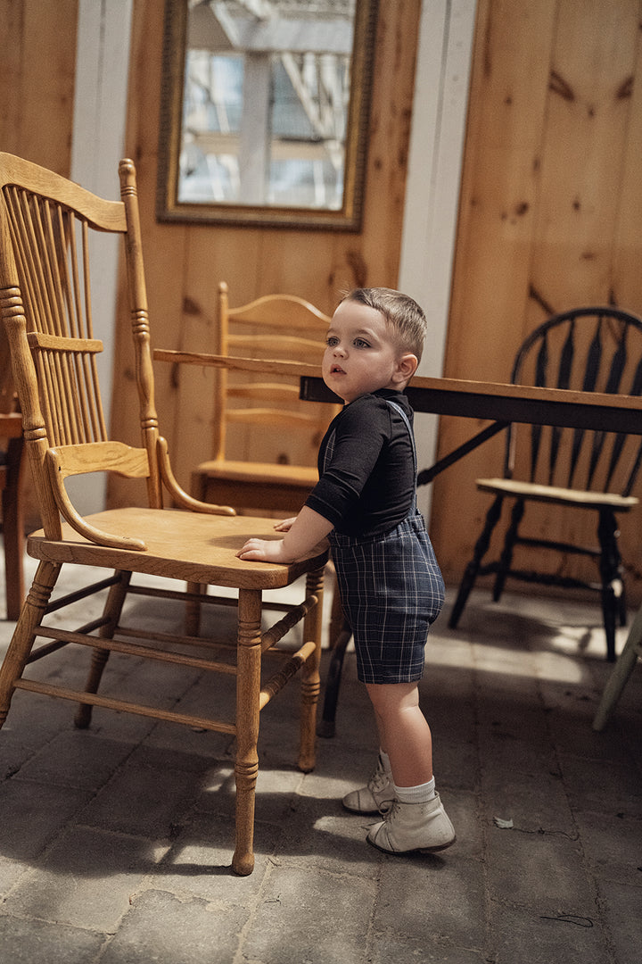 shorts plaid with suspenders - blue