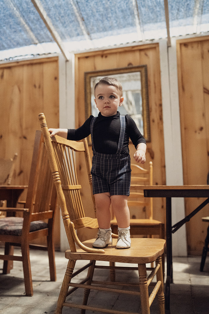 shorts plaid with suspenders - blue