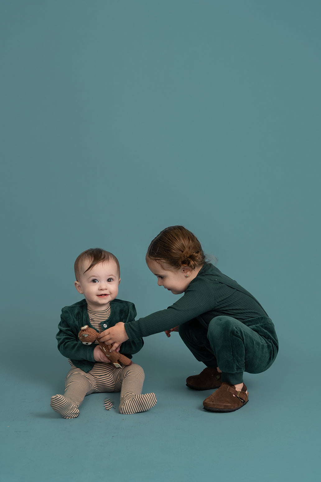 one piece velour overalls with suspenders - pine green