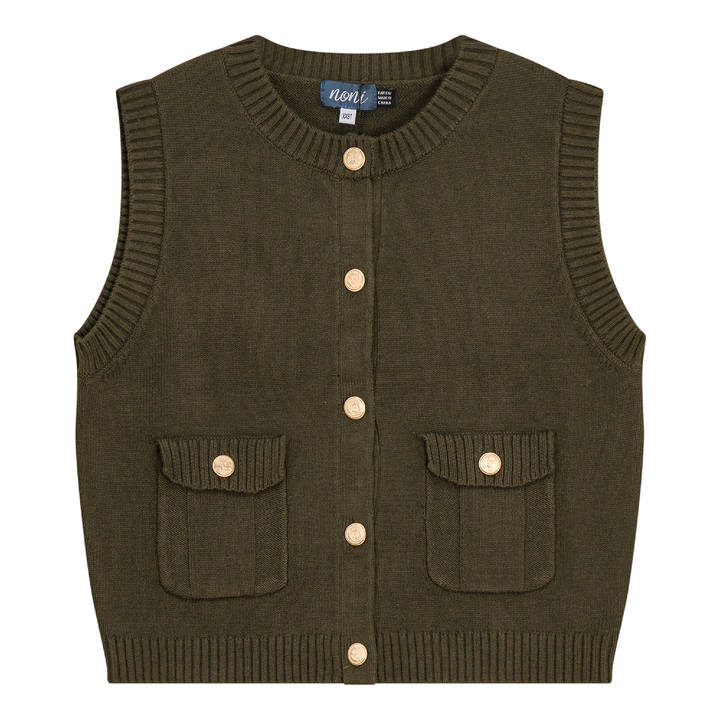 vest knit cropped buttons - olive