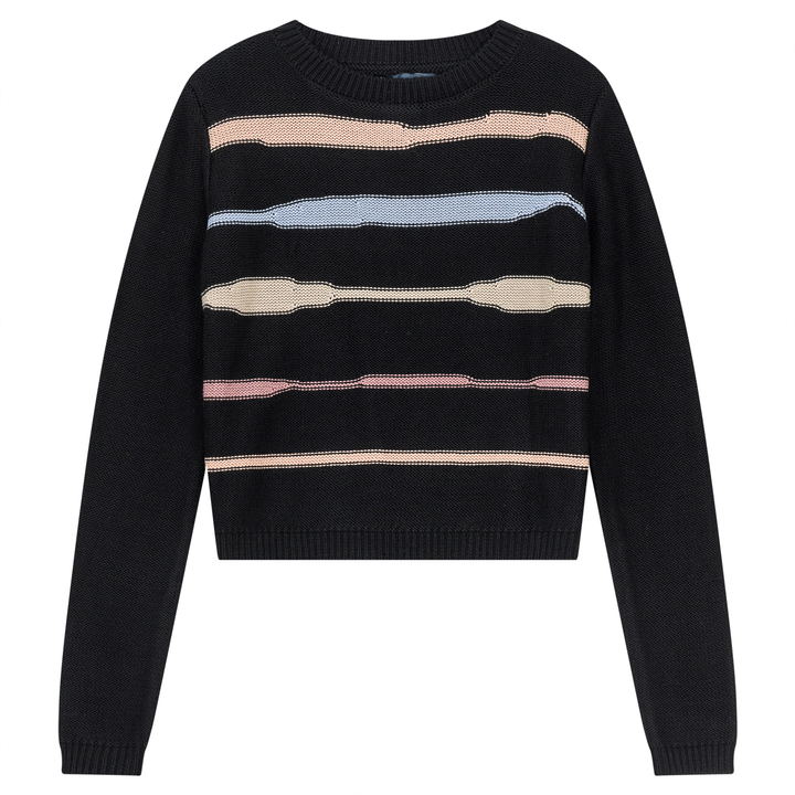 top l/s cropped knit stripe - multi-colour/black