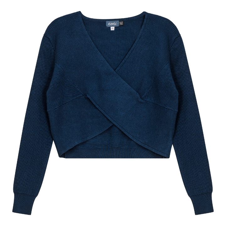 top l/s knit wrap crop - navy