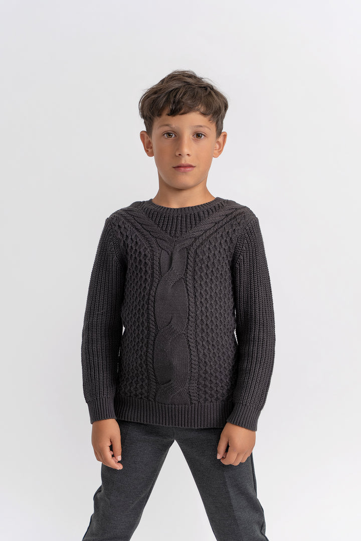top l/s cable knit sweater - charcoal