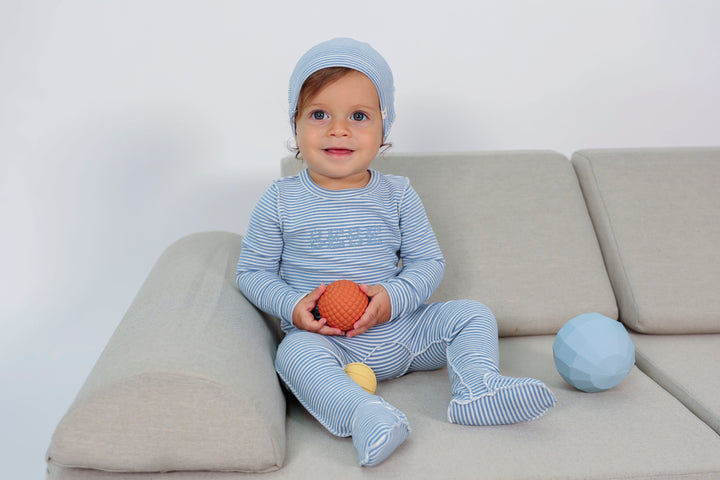 footie striped bebe with beanie - blue