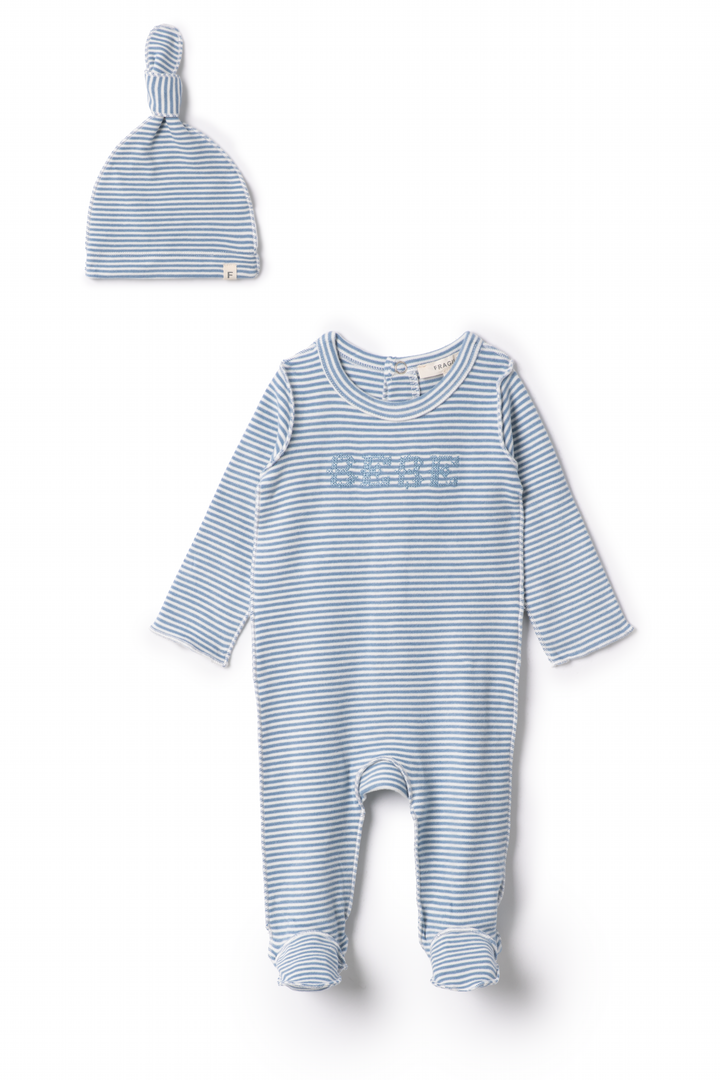 footie striped bebe with beanie - blue