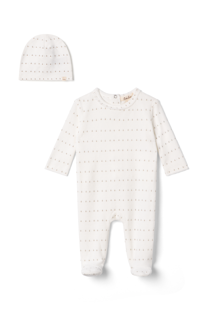 set footie velour mini tulips with hat and blanket - powder blue