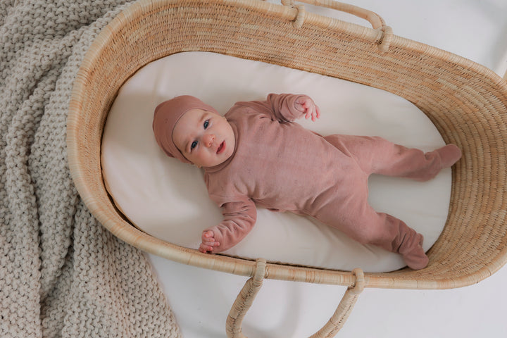 footie velour cherry print with beanie - blossom