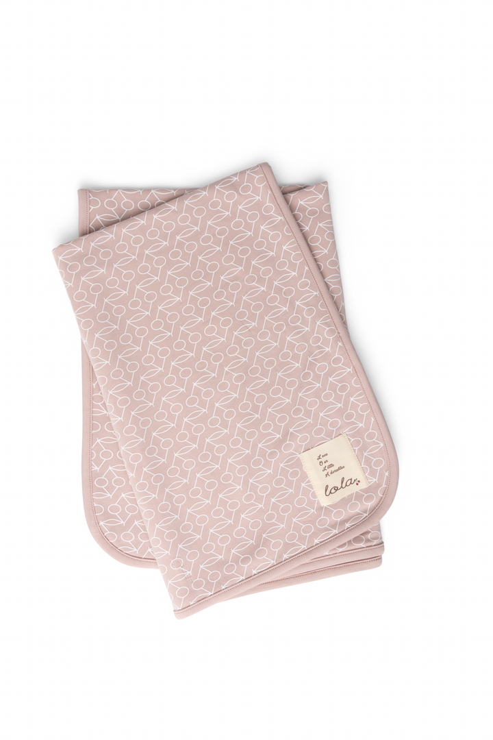 set footie velour cherry print with hat and blanket - mauve