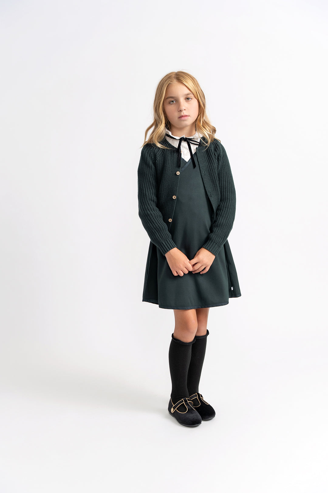 shirt l/s woven with velvet ribbon - white