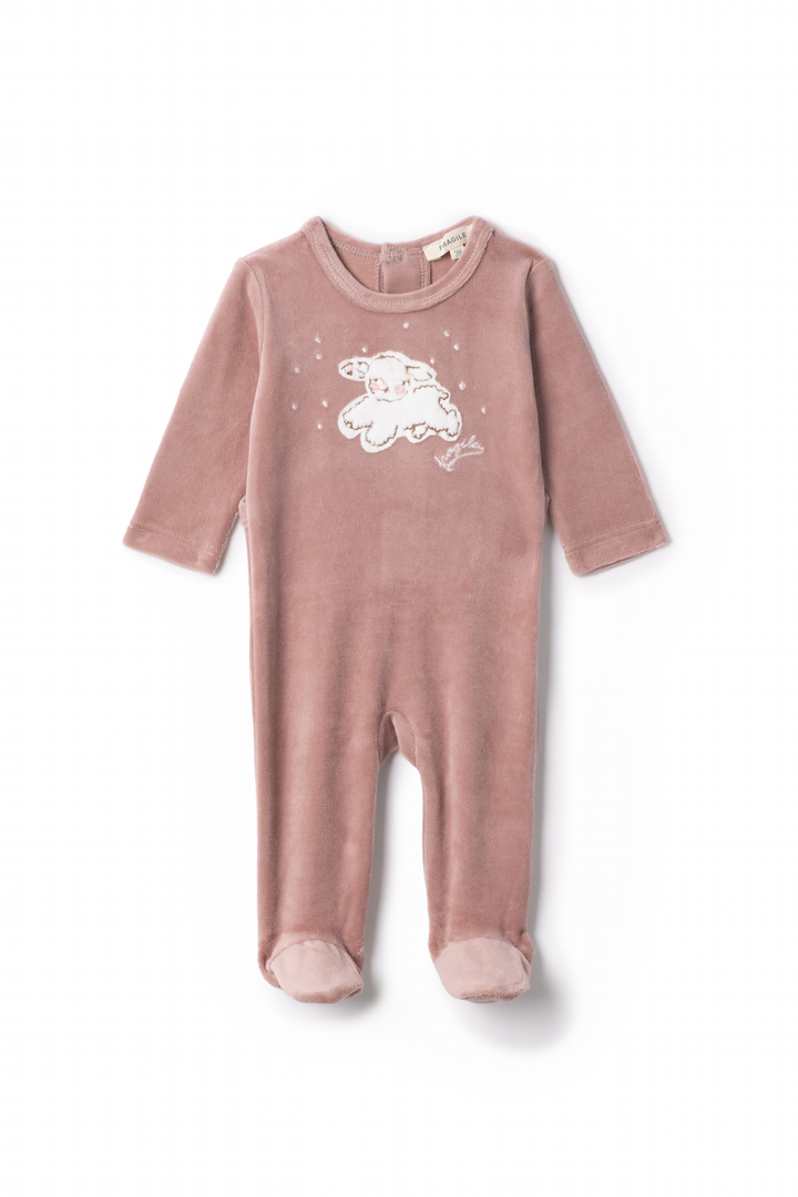 footie velour with baby sheep - blossom
