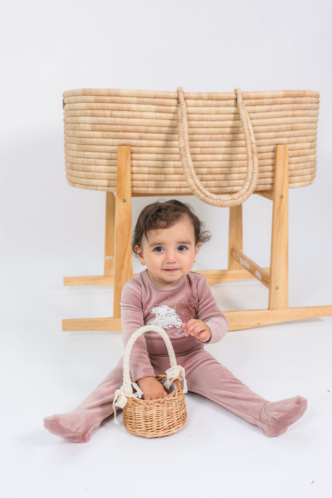 footie velour with baby sheep - blossom