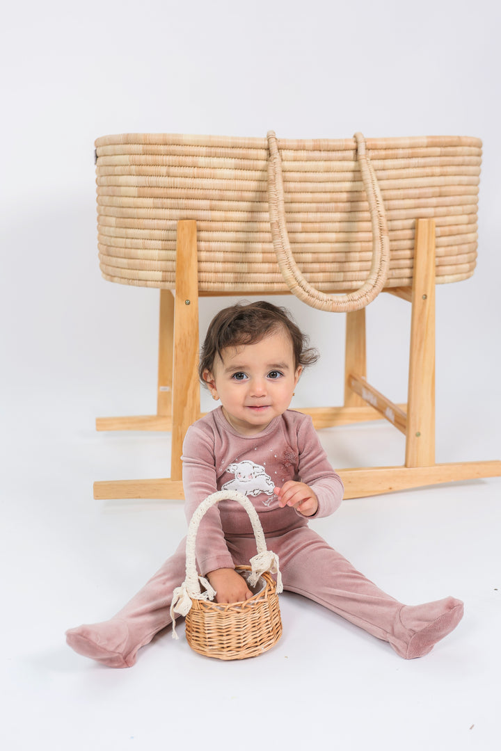 footie velour with baby sheep - blossom