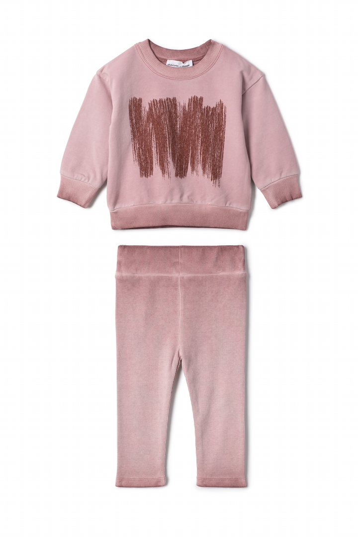 set outfit geo washed top and legging - rose