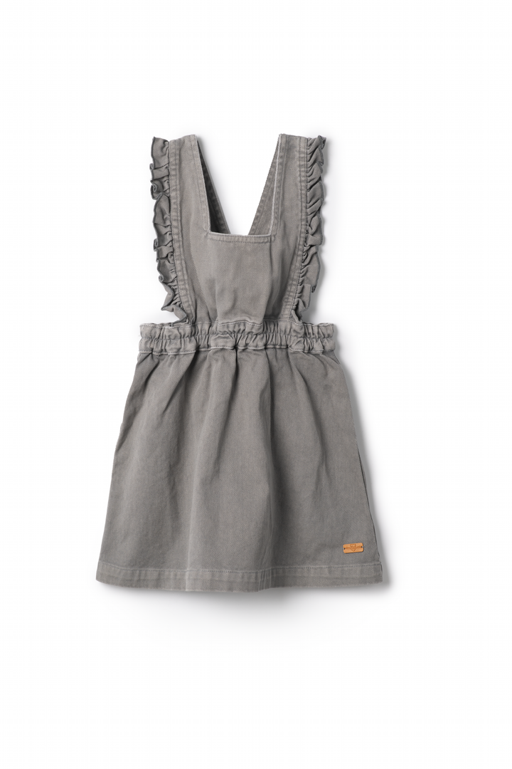 dress denim cross back jumper with ruffle trim - grey