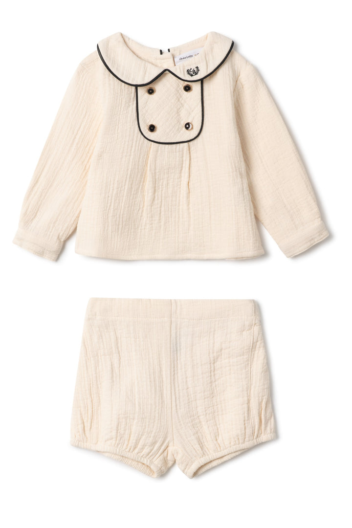 set outfit woven trim shirt and shorts - off white