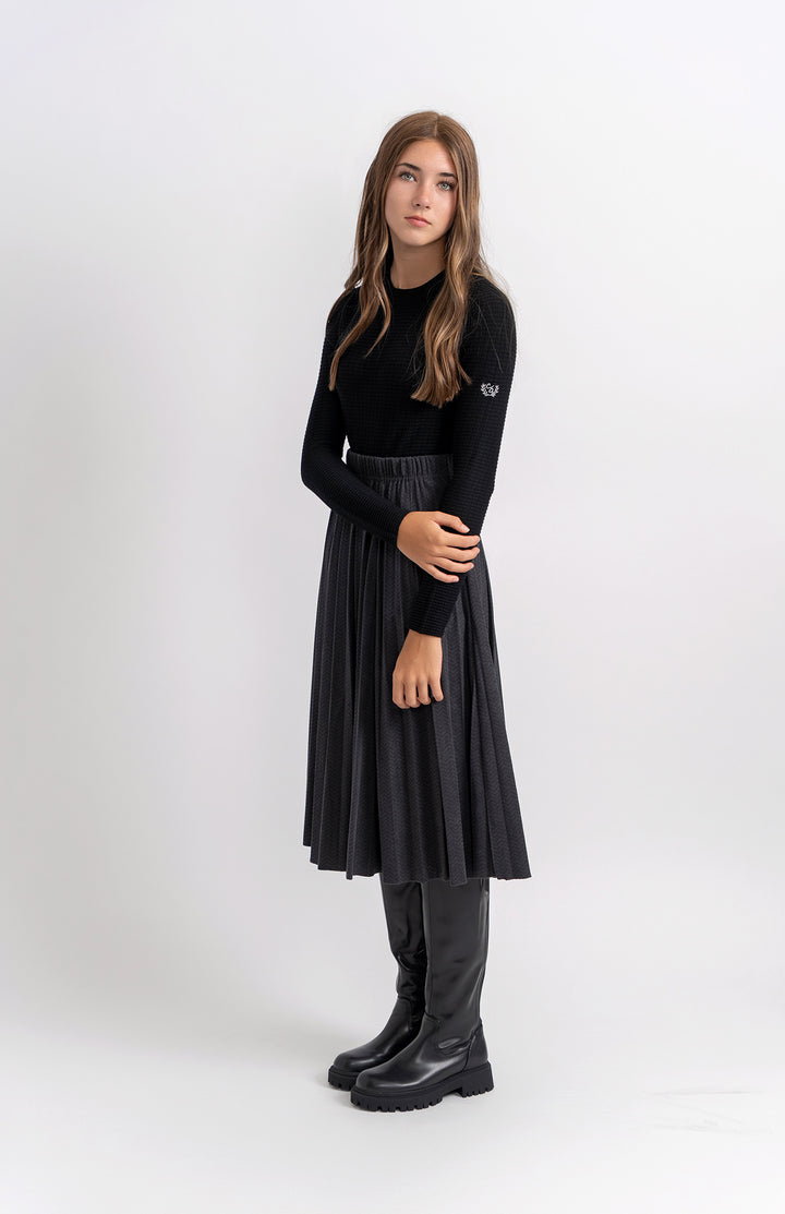 top l/s textured knit mockneck - black