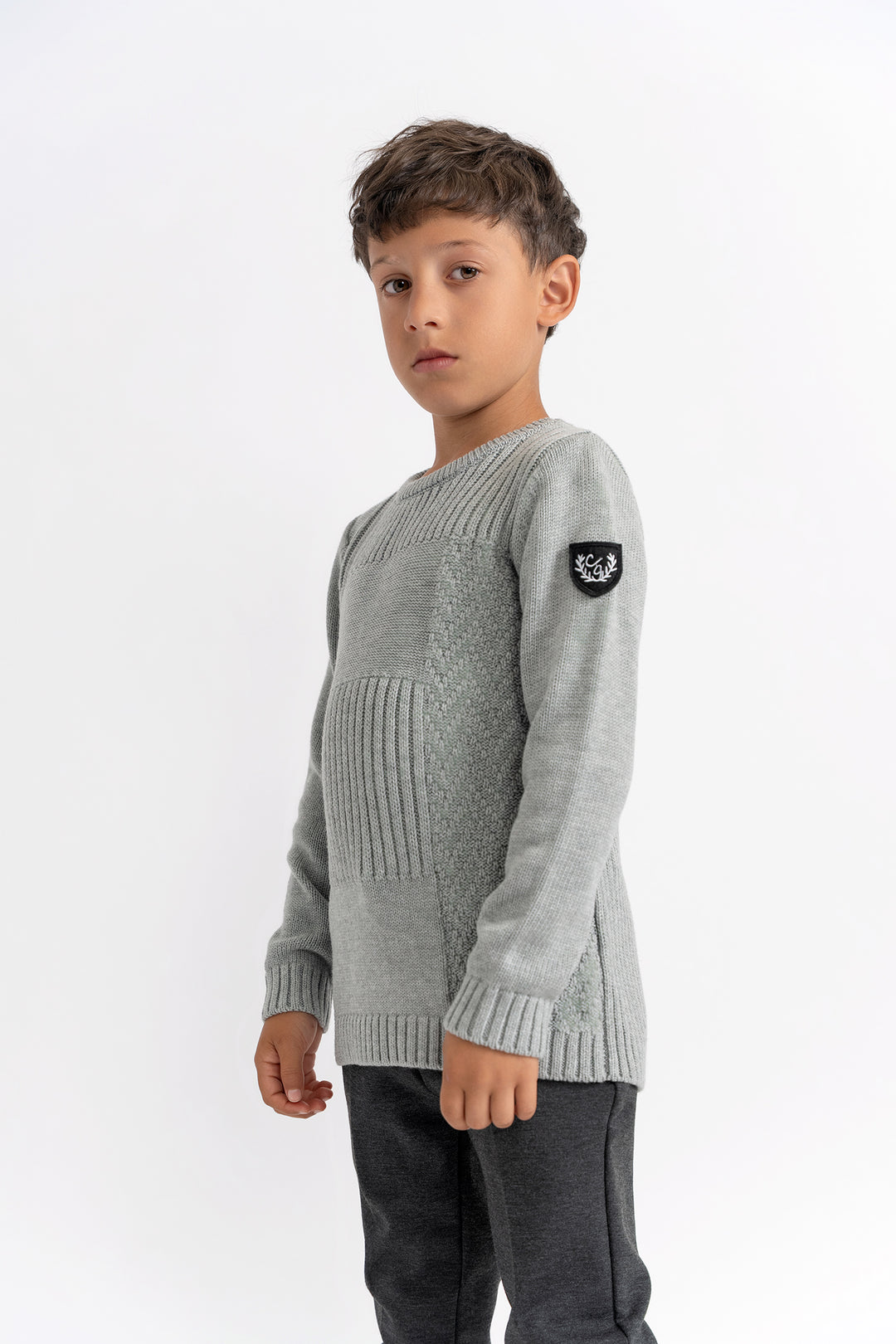 top l/s multi knitted sweater - grey mix