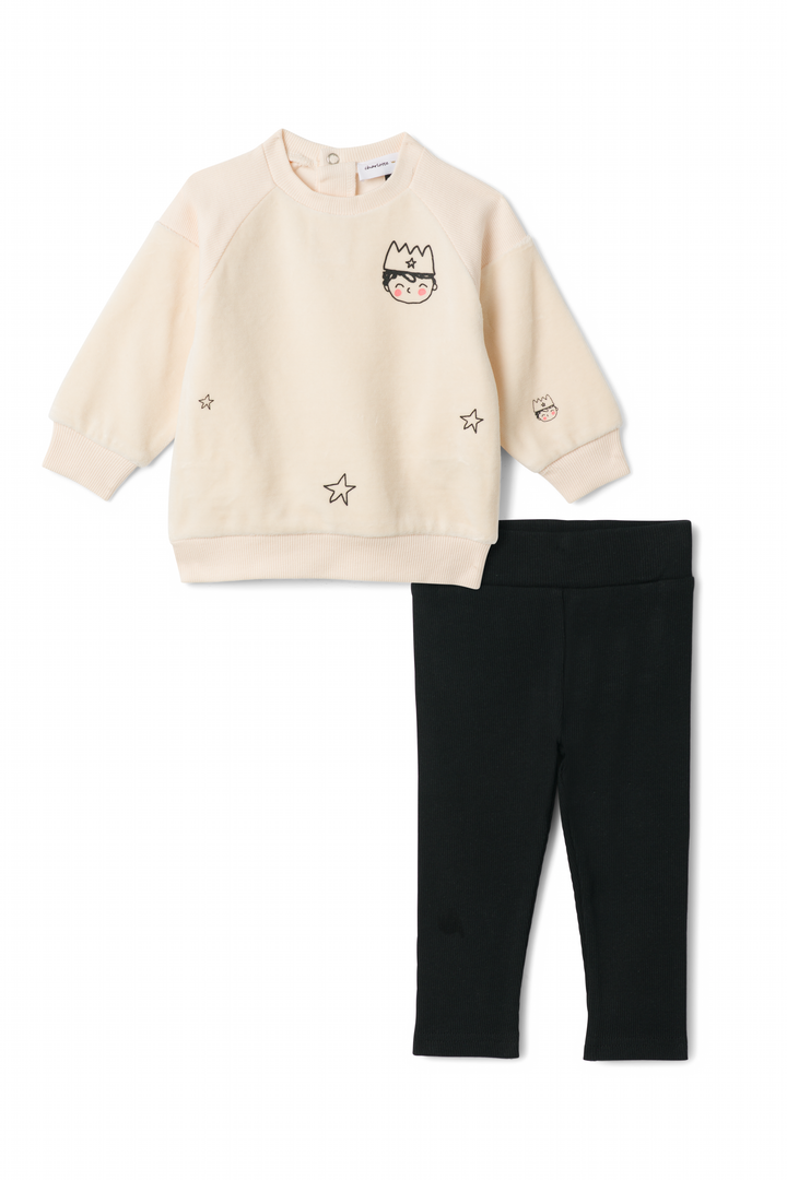 set outfit velour prince sweatshirt and pants - cream