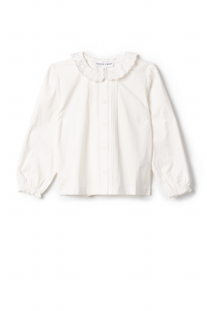 shirt l/s woven with velvet ribbon - white