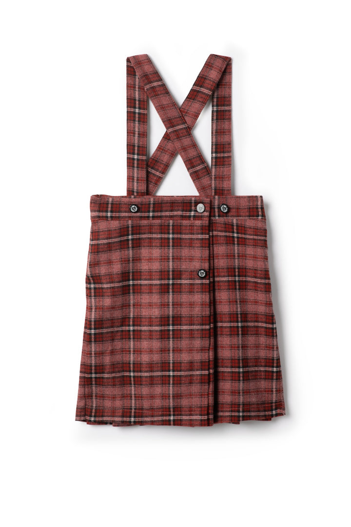 skirt plaid wrap with suspender straps - burgundy