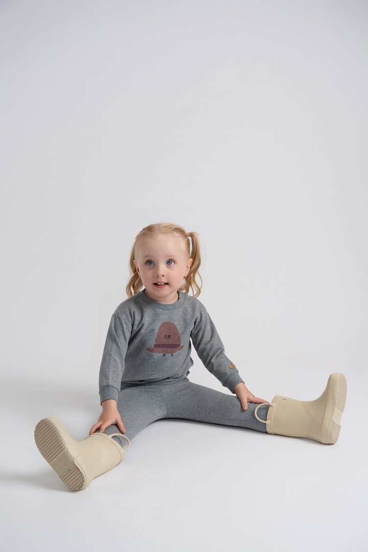 set outfit hat print sweatshirt and pants - medum gry mix/rostte