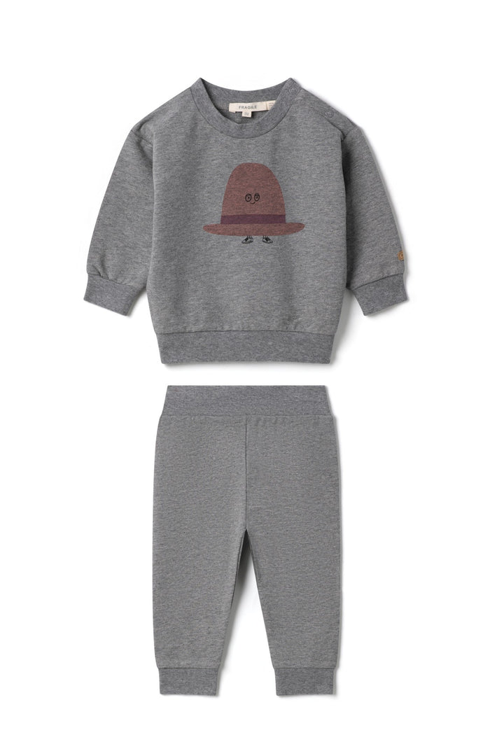set outfit hat print sweatshirt and pants - medum gry mix/rostte