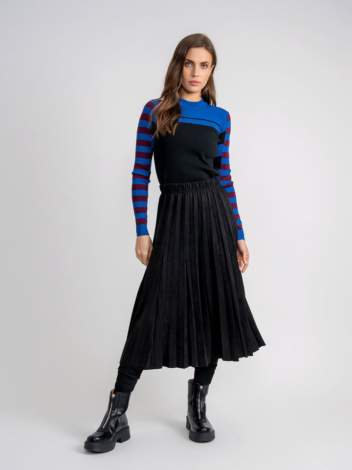 top l/s knit color block mockneck - black/royal