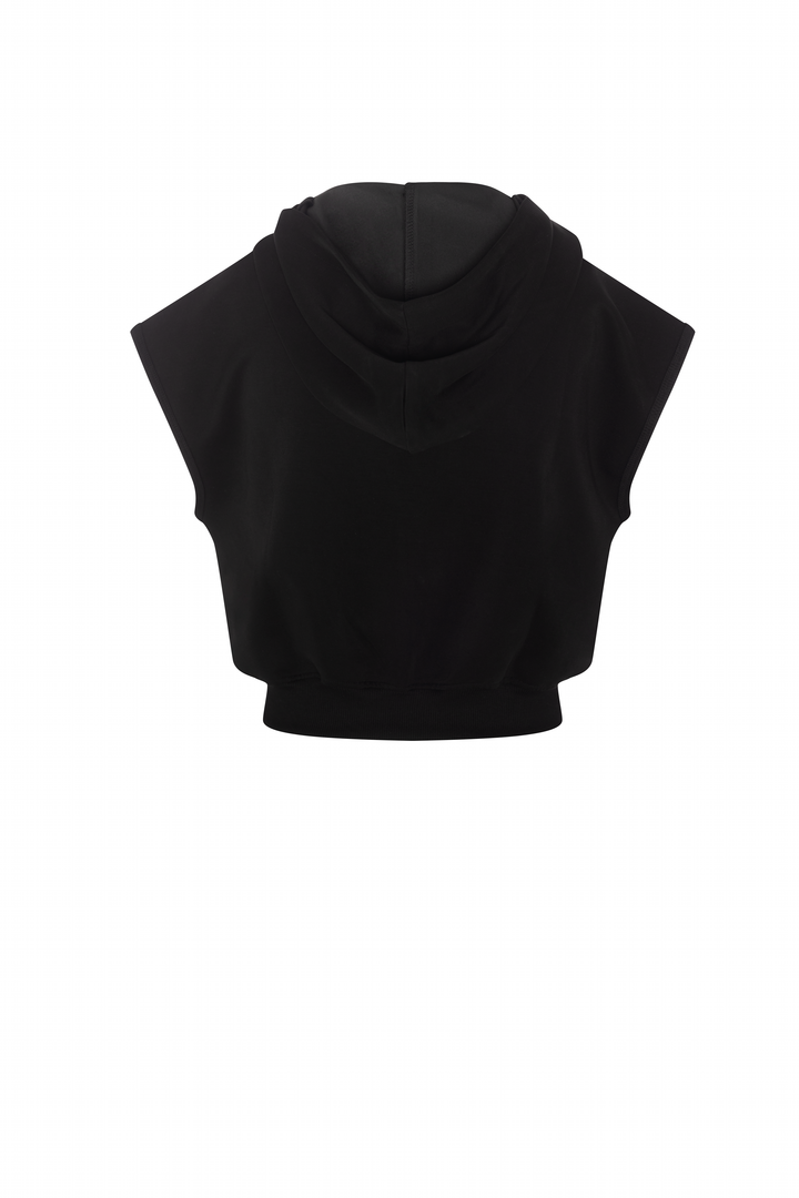 vest cropped zip up hooded - black