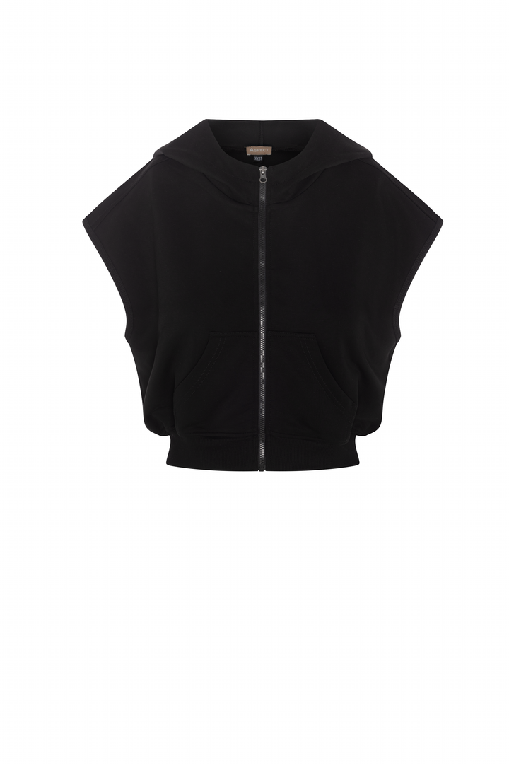 vest cropped zip up hooded - black