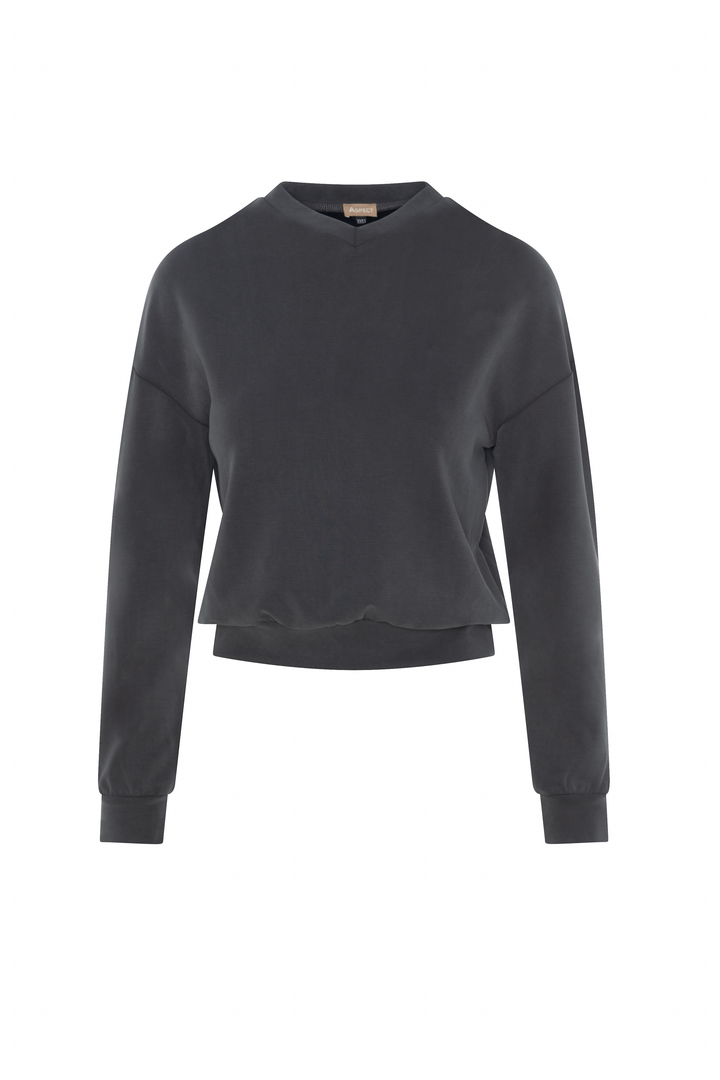 top l/s v neck sweatshirt - charcoal