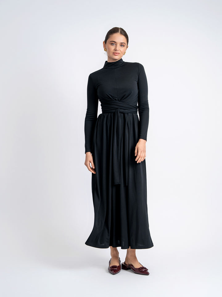 maxi dress waist tie wrap - black