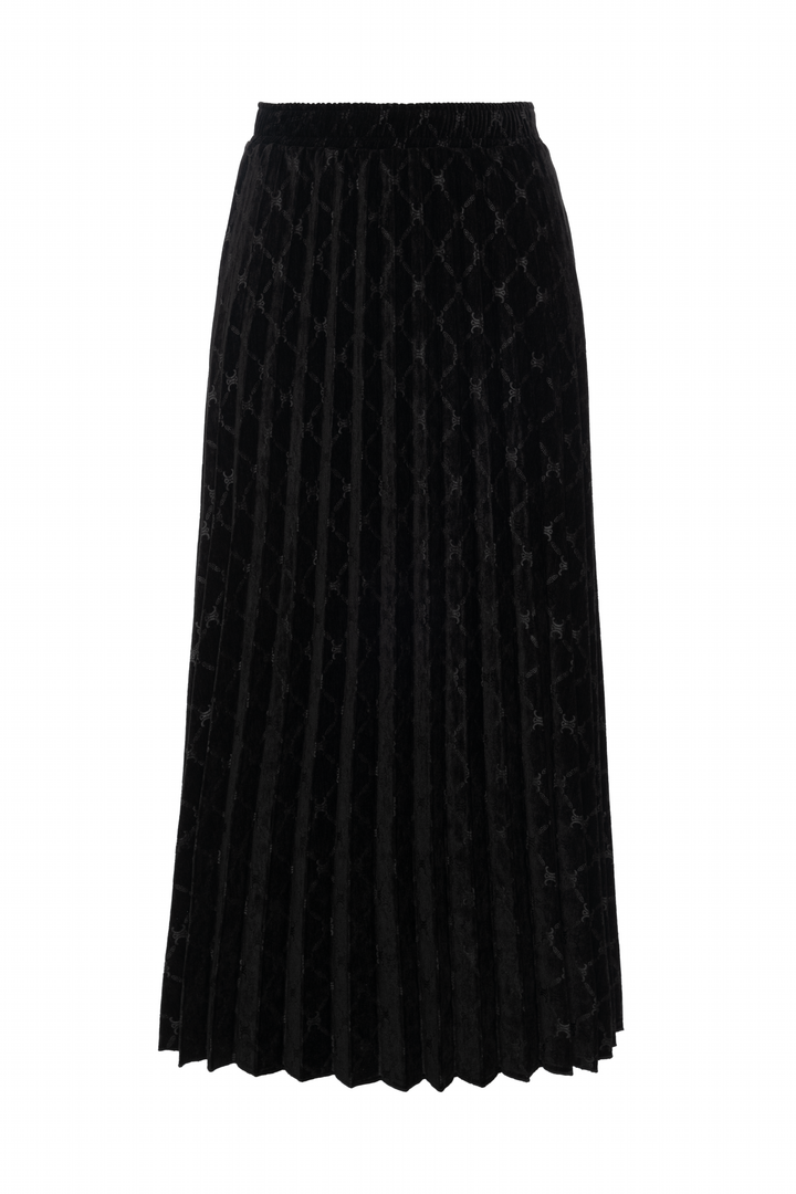 set outfit textured velvet sunburst mockneck and pleated skirt - black